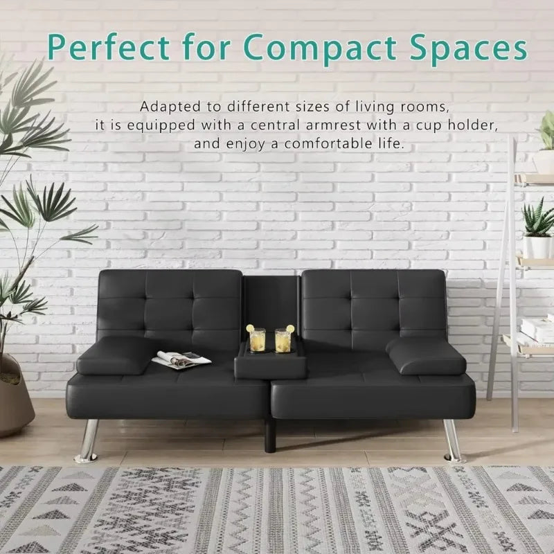 Modern Folding Futon Sofa Bed Convertible Recliner Lounge with Cup Holders