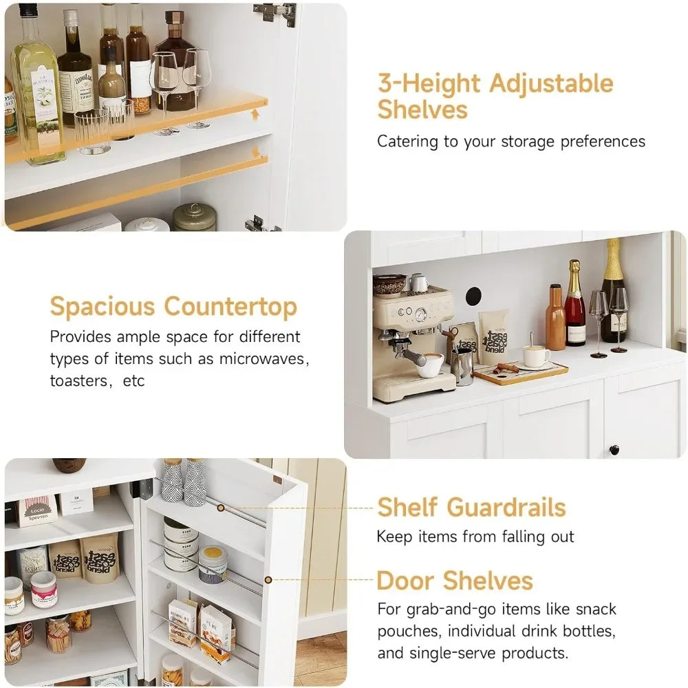 71 Inch Tall Kitchen Pantry Storage Cabinet with Microwave Stand