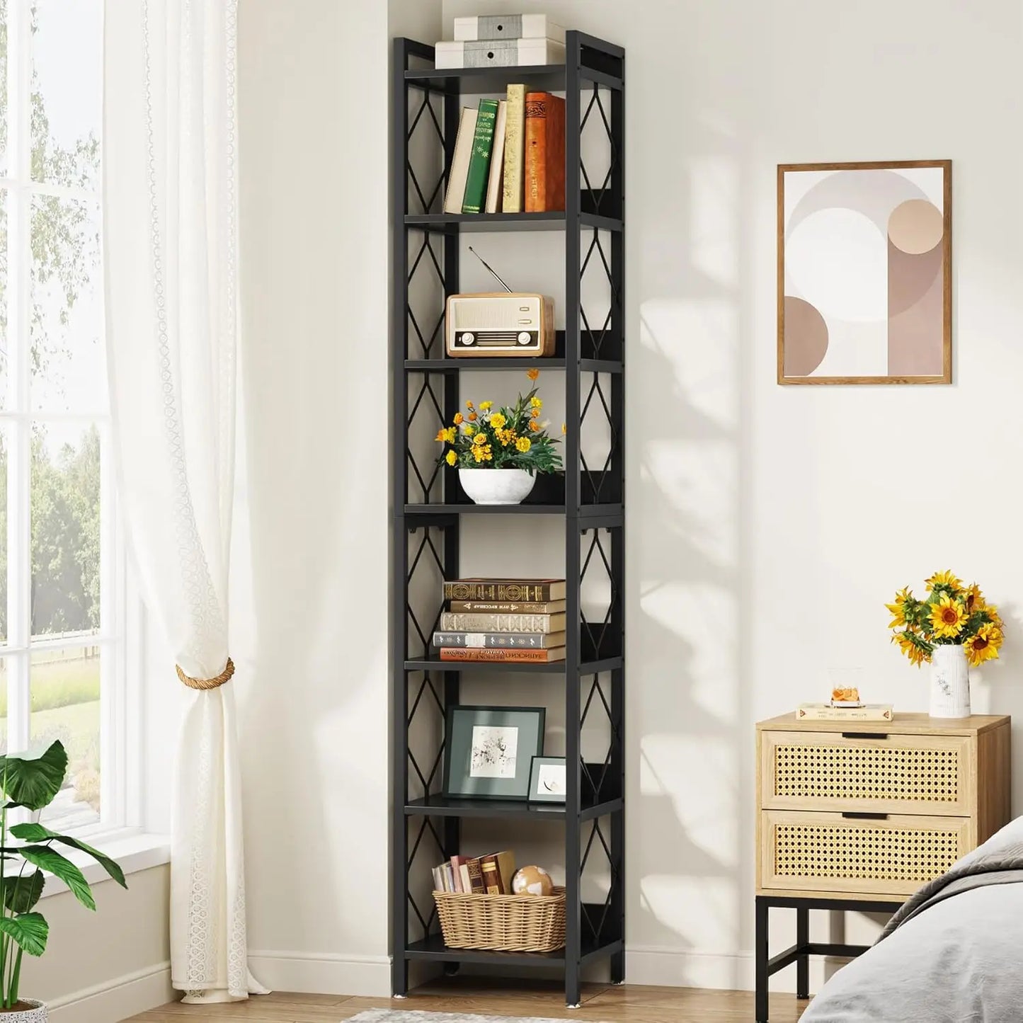78.7 Inch Extra Tall Narrow Bookshelf 7 Tier Skinny Bookcase Organizer