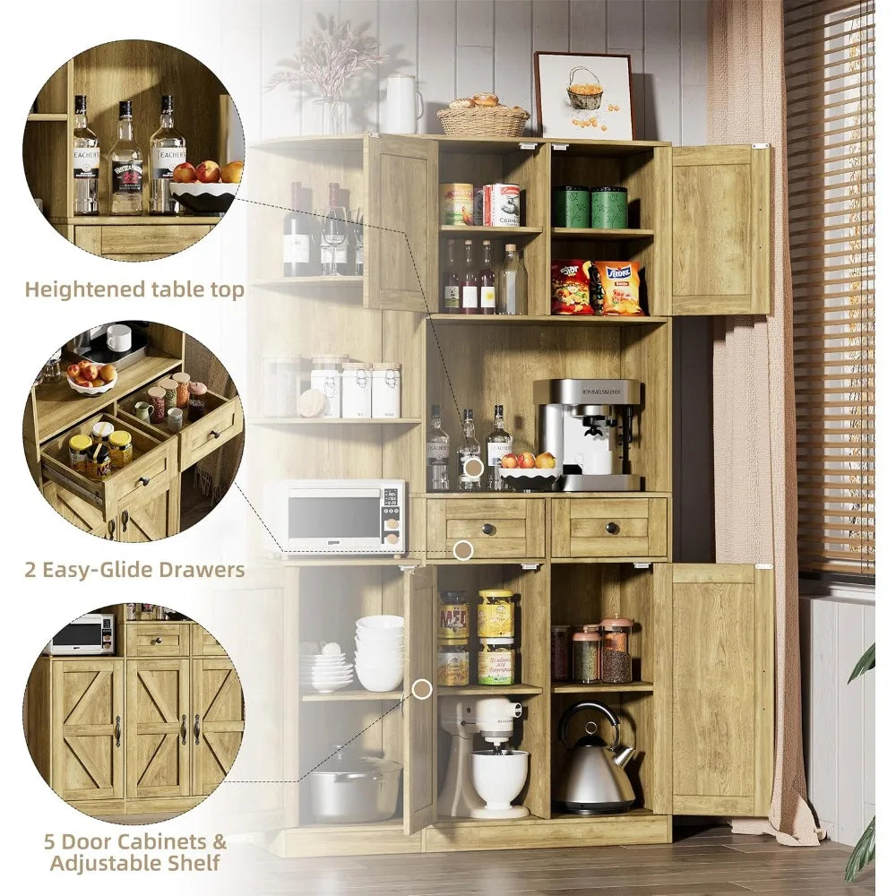 71" Farmhouse Kitchen Pantry Storage Cabinet Freestanding Hutch Buffet