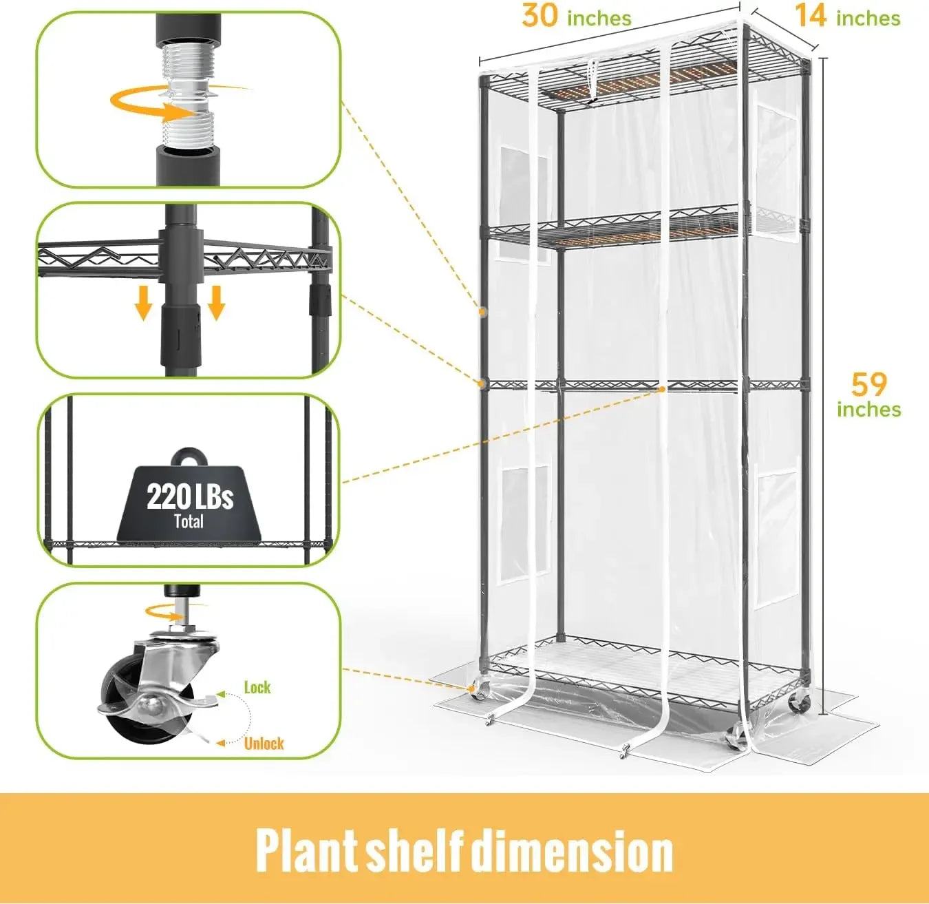 Indoor Greenhouse Plant Stand with Grow Light 4 Tier PVC Cover