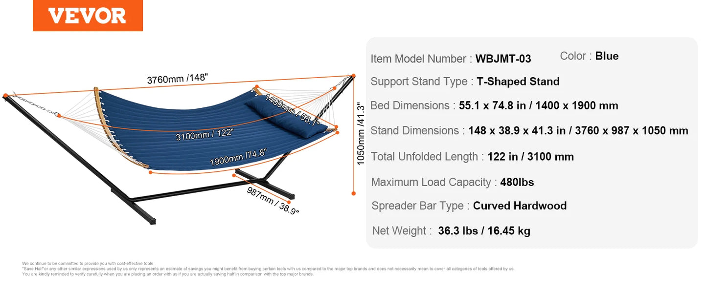 Ljustra Double Hammock with Stand Pillow Portable Outdoor Relaxation