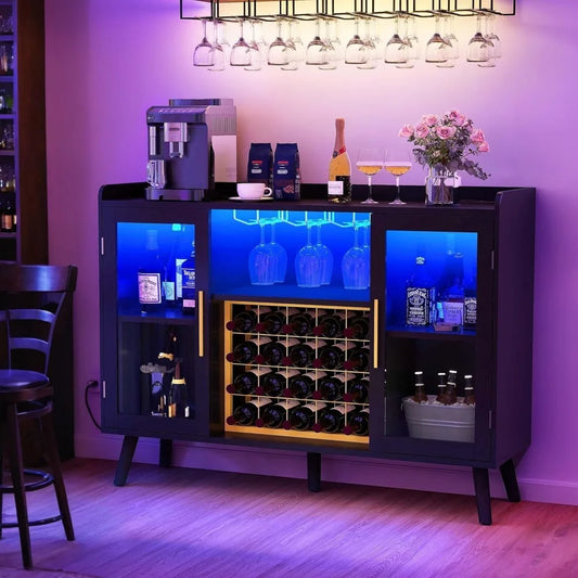 53 Inch Modern Wine Bar Cabinet Liquor Storage Buffet Home Furniture