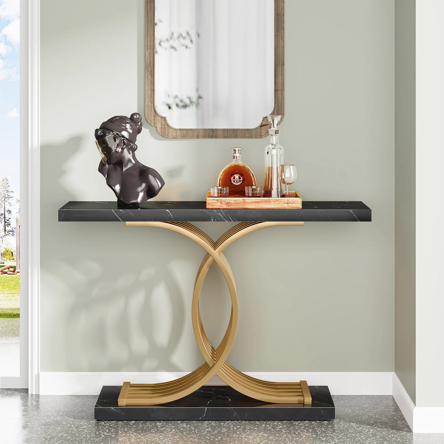 Ljustra Modern 39-Inch Console Table Faux Marble Gold Metal Legs
