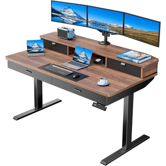 Electric Standing Desk 55x30 Inch with Drawers Adjustable Height Home Office
