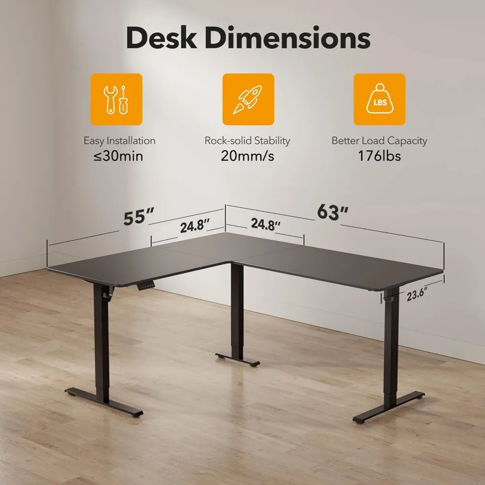 L Shaped Standing Desk Adjustable Corner Ergonomic Workstation 63 Inch