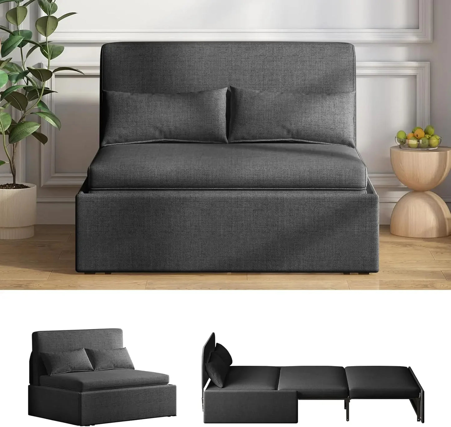 Ljustra Modern Pull Out Sofa Bed Convertible Sleeper Linen Couch