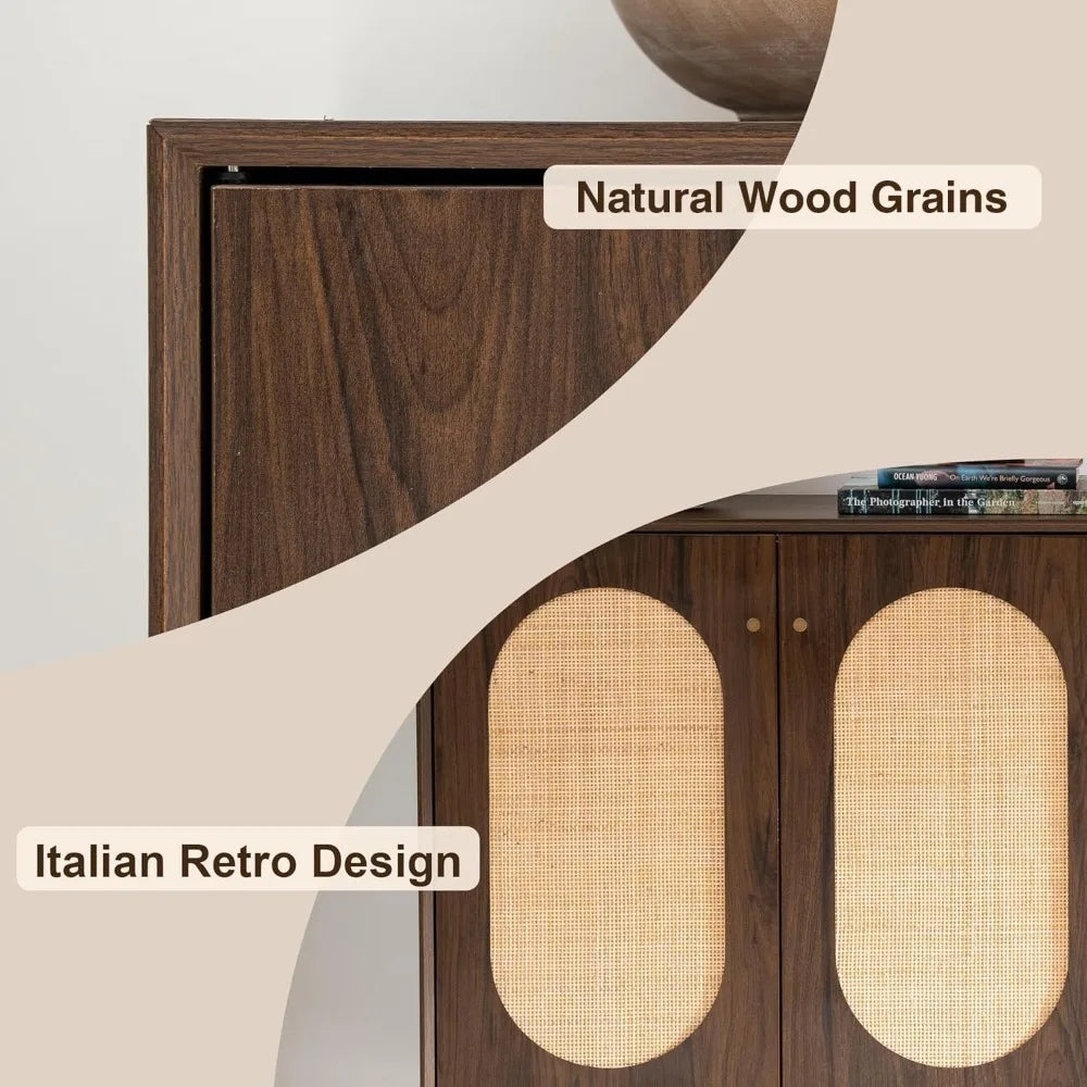 Rattan Storage Cabinet Set of 2 Modern Buffet Sideboard Kitchen Living Room
