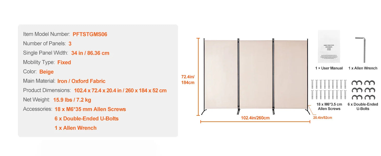 Ljustra 4 Panel Room Divider Folding Privacy Screen Freestanding Partition