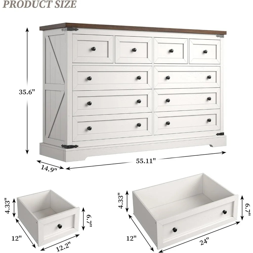 10 Drawer Dresser Farmhouse Modern Storage Chest Wide TV Stand