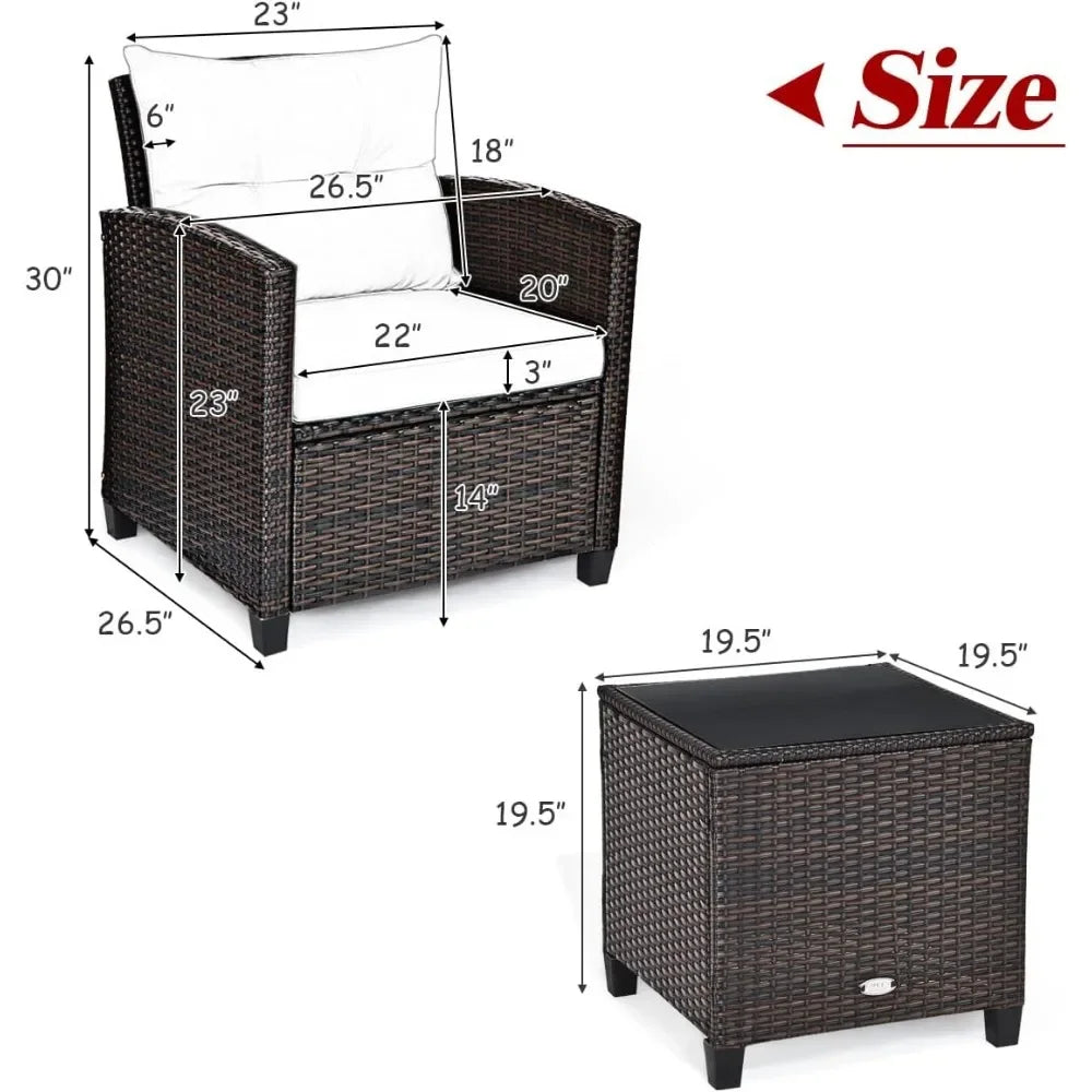 Ljustra 3-Piece Outdoor Patio Furniture Set PE Rattan Wicker Sofa