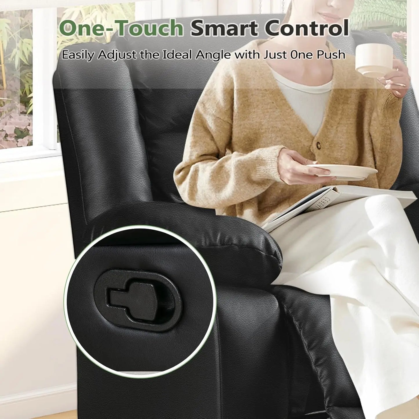 Recliner Chair Overstuffed Arm Back Faux Leather Manual Reclining Sofa