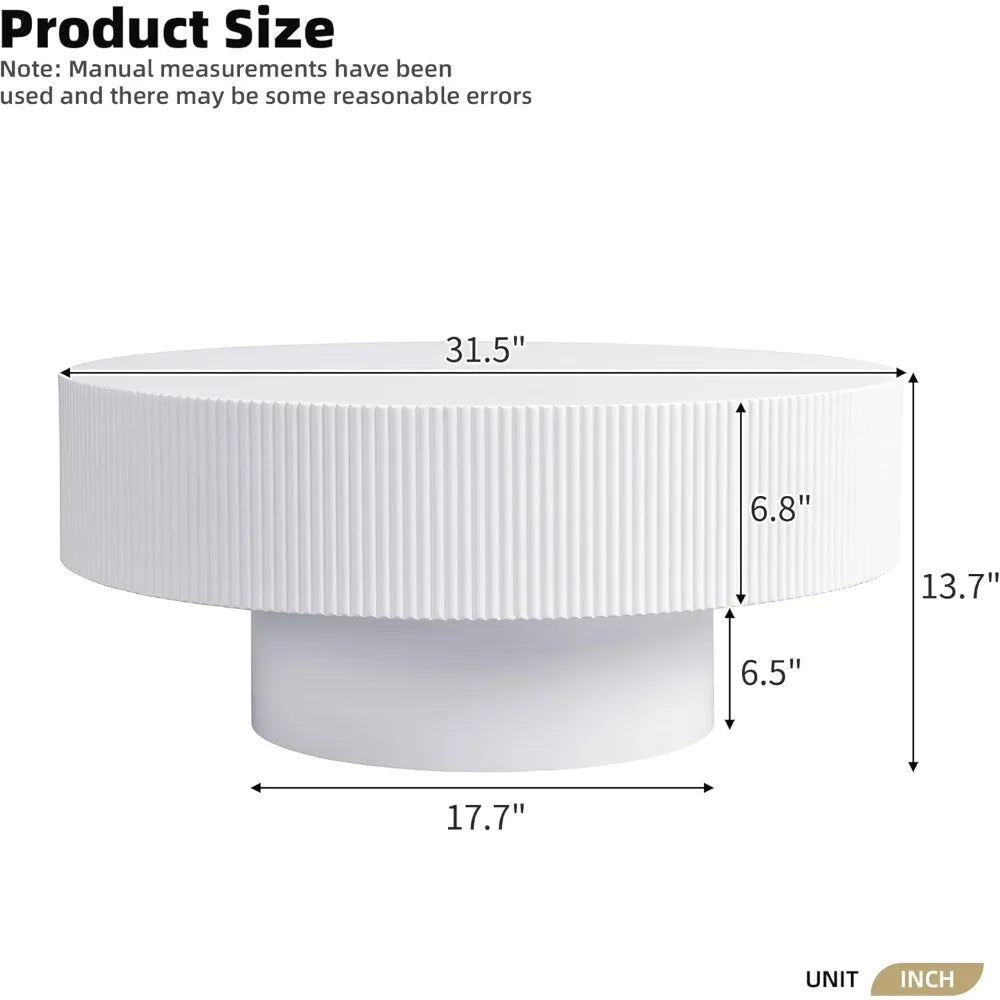 Modern Round Coffee Table 31.5 Inch Thick Top Minimalist Design Living Room
