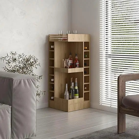 46 Inch Tall 3-Tier Corner Bar Cabinet with 14 Wine Bottle Slots Storage