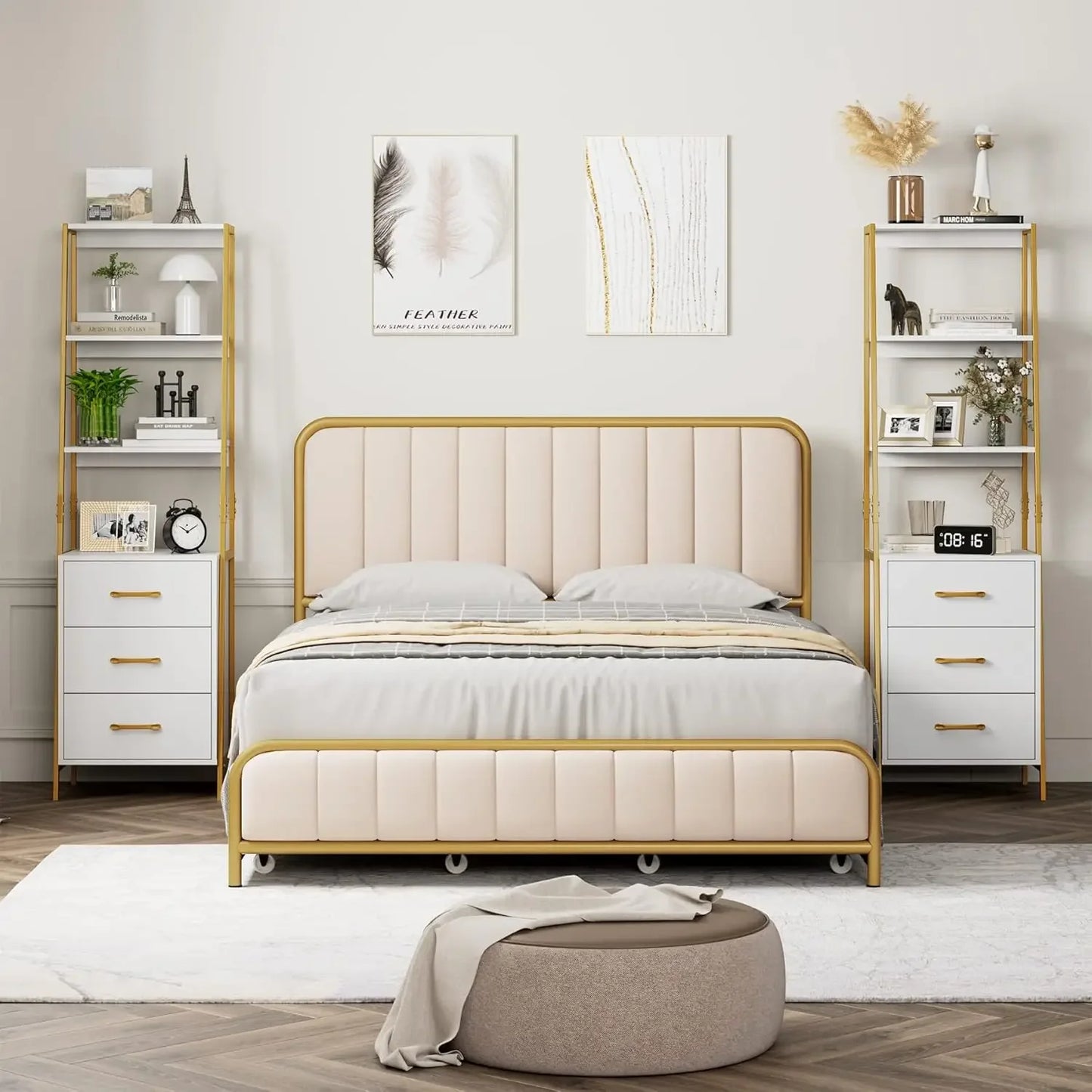 White Gold 4-Tier Bookshelf Modern Ladder Storage Organizer Living Room