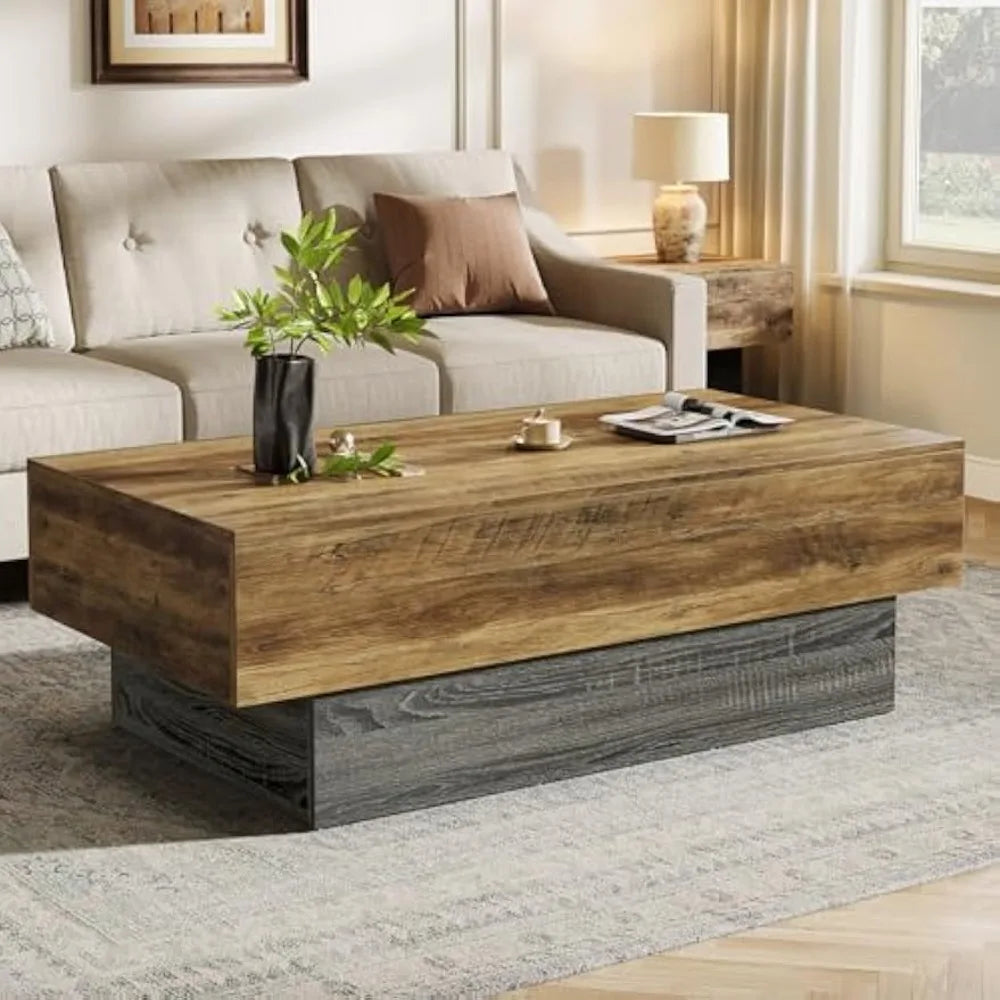 Farmhouse Wood Coffee Table 55 Inch Rectangle Vintage Center Table Living Room