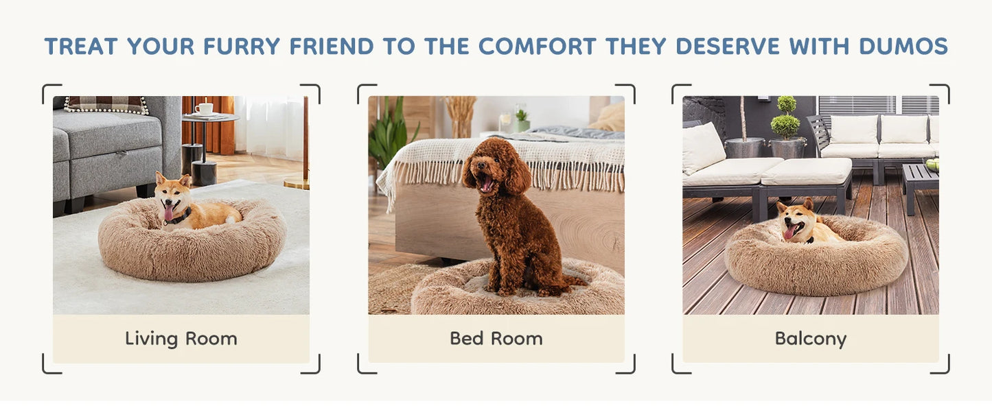 Ljustra Calming Dog Bed Washable Plush Anti-Slip Round Bed for Dogs