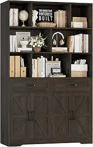 71 Inch Tall Bookcase with Drawers and Doors 6 Tier Storage Cabinet