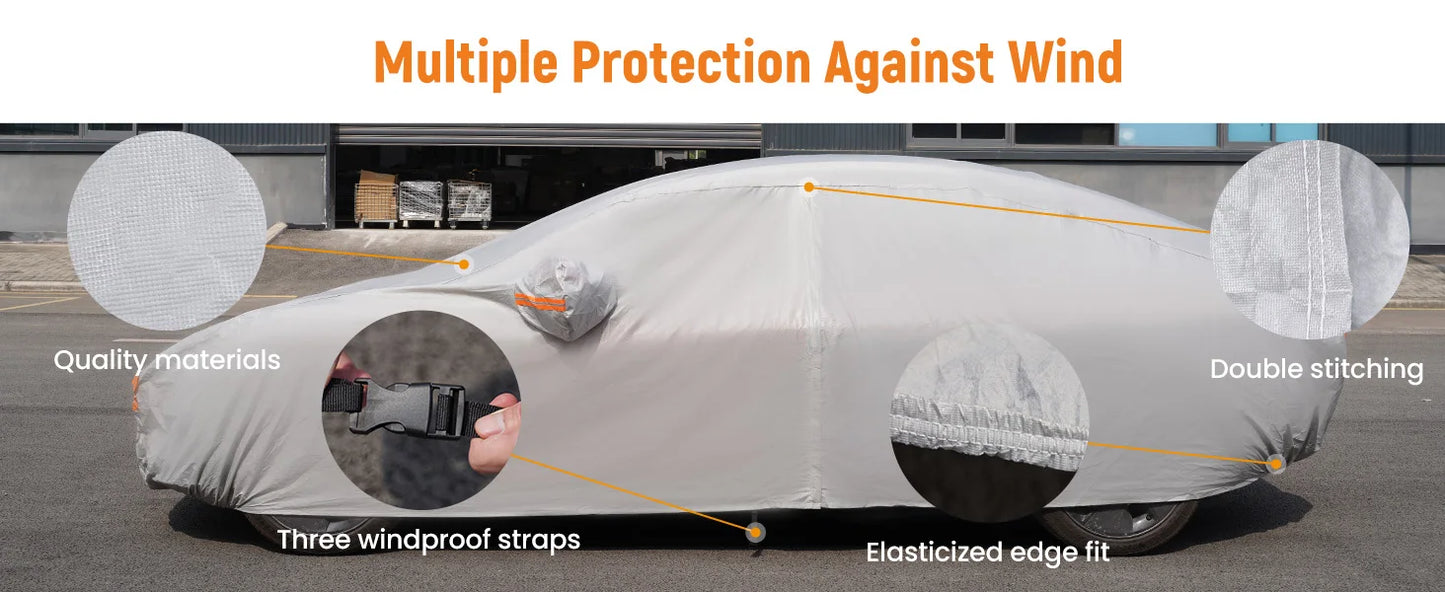 White Full Car Cover Waterproof Dustproof Outdoor Indoor Sedan Accessories