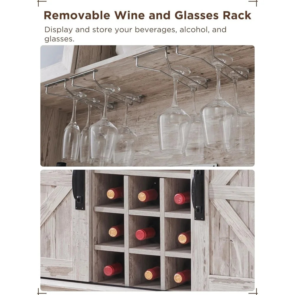 Farmhouse Buffet Hutch Large Bar Cabinet Sliding Barn Door Storage