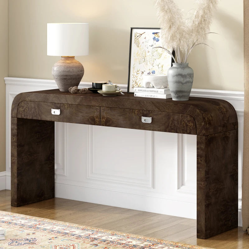 Ljustra 60 Inch Wooden Entryway Console Table with 2 Drawers and Handles