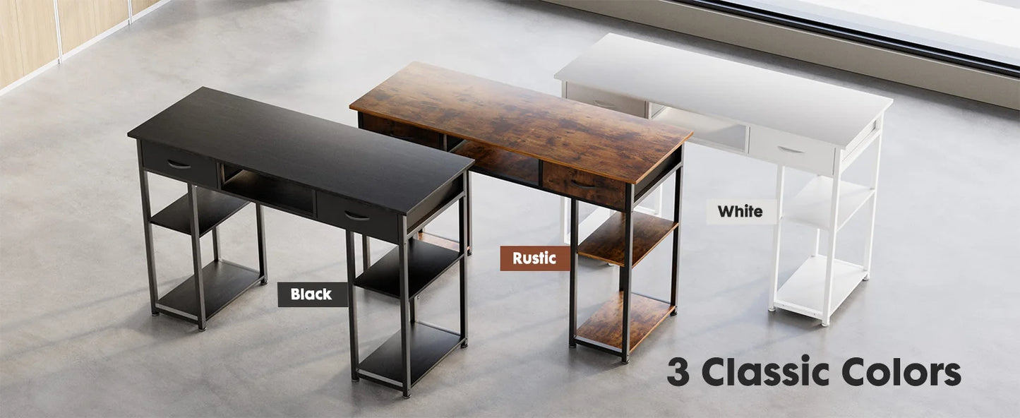 Ljustra 48 Inch Double Deck Shelving Office Desk with Storage Drawers