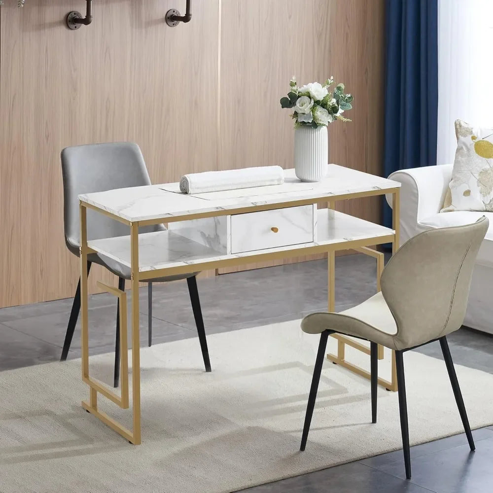 Marbling Panels Manicure Table with Storage Stylish Nail Desk