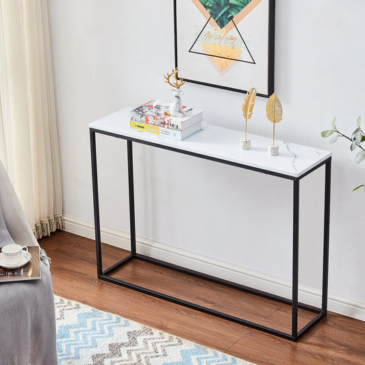 Faux Marble Console Table Entryway Snack Accent Sofa Table Metal Frame