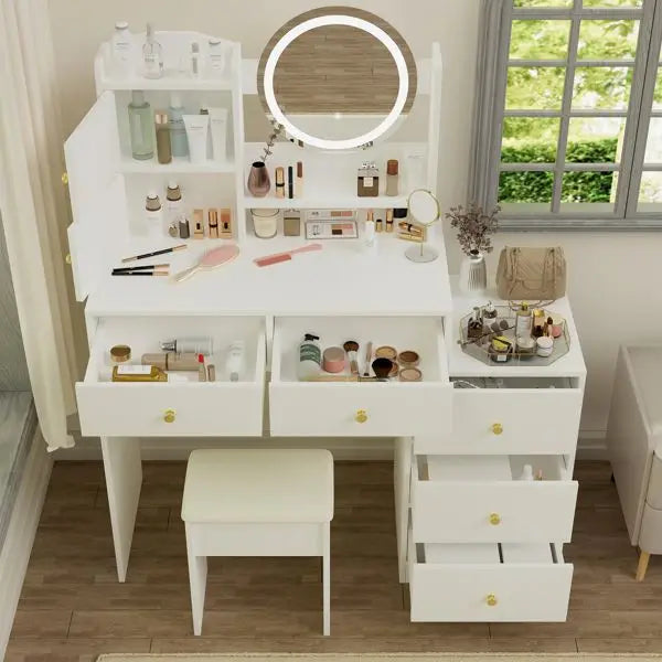 Ljustra Vanity Desk with Mirror Lights Adjustable Brightness Makeup Table
