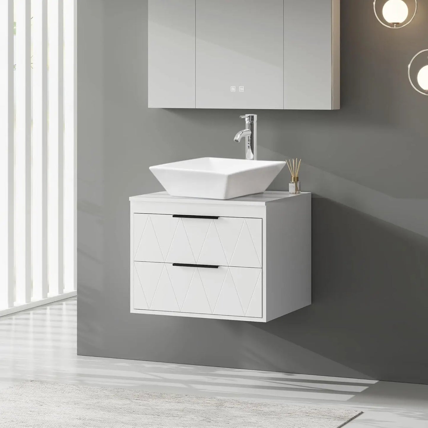 24 Inch Bathroom Vanity Wall Mounted Cabinet with Sink and Storage