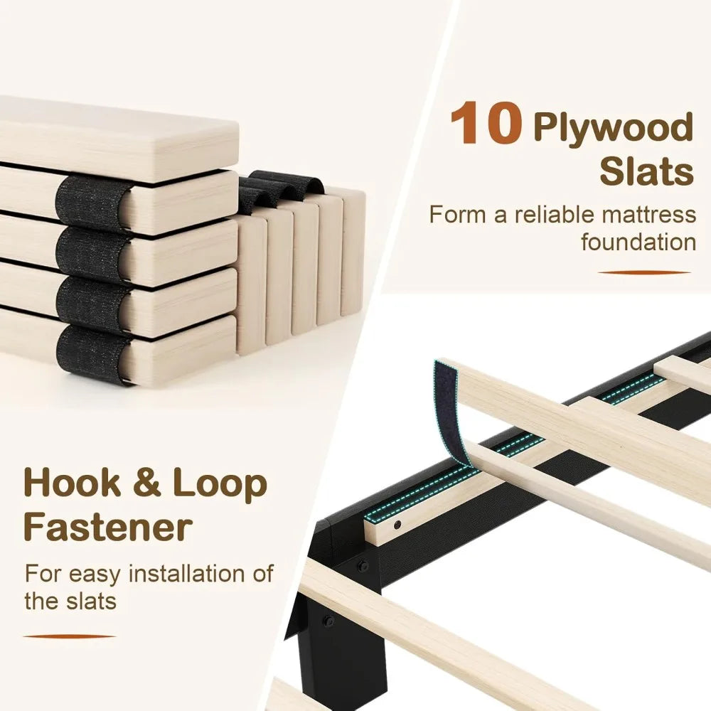 King Size Platform Bed Frame Adjustable Headboard Modern Linen