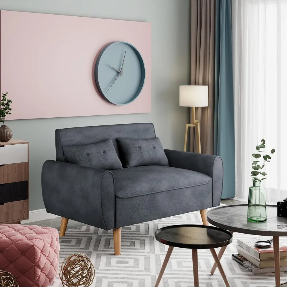 Modern Loveseat Sofa Mid Century Linen Fabric Tufted Couch Living Room