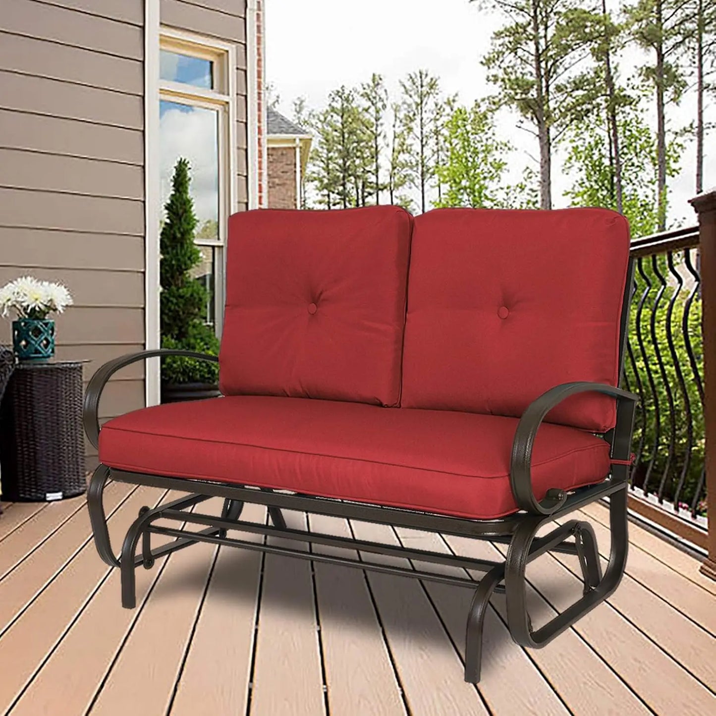 Cozy Patio Glider Bench Outdoor Rocking Loveseat Cushioned Seats