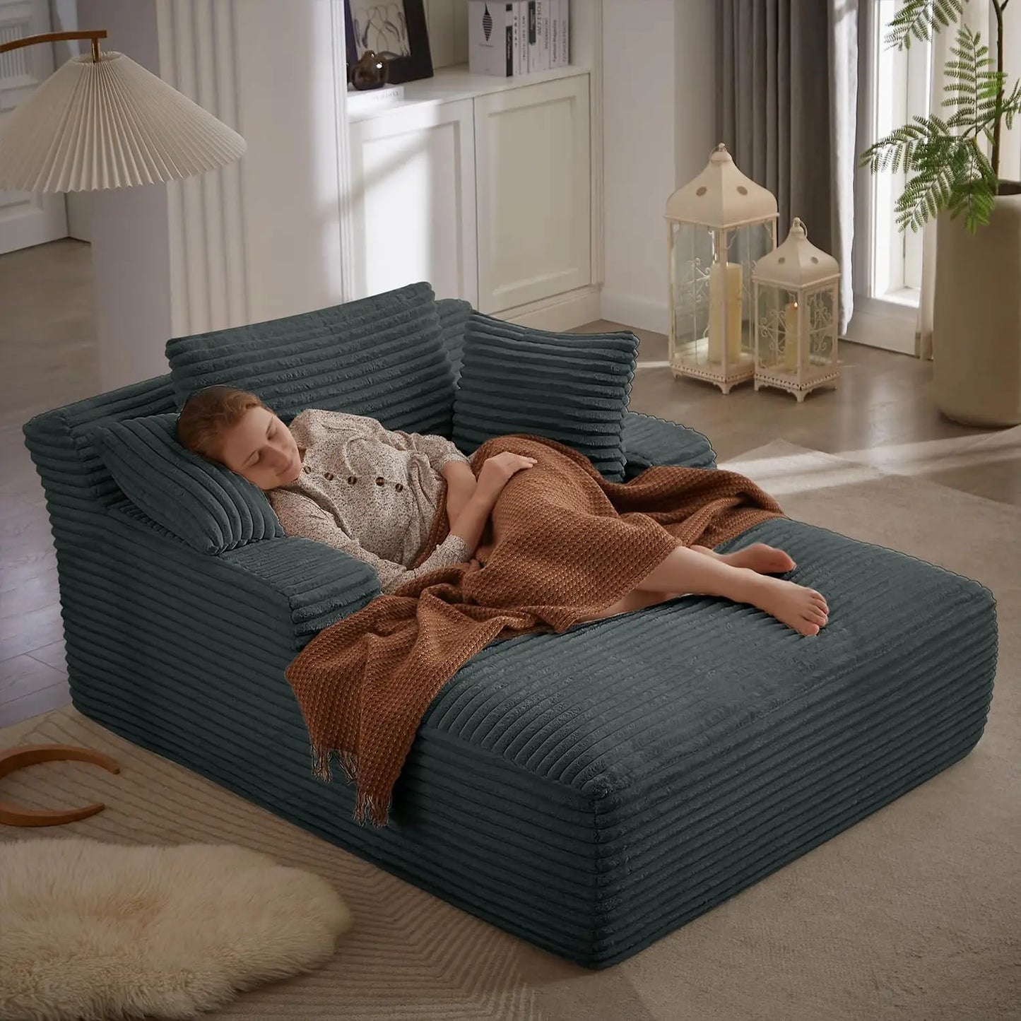 Ljustra 50 Inch Oversized Chaise Lounge Chair Indoor Sofa Bed with Pillows