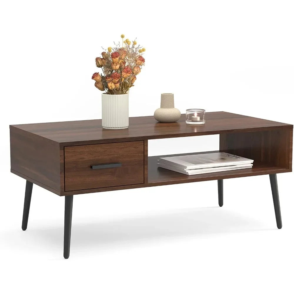 Mid Century Modern Coffee Table with Storage for Living Room