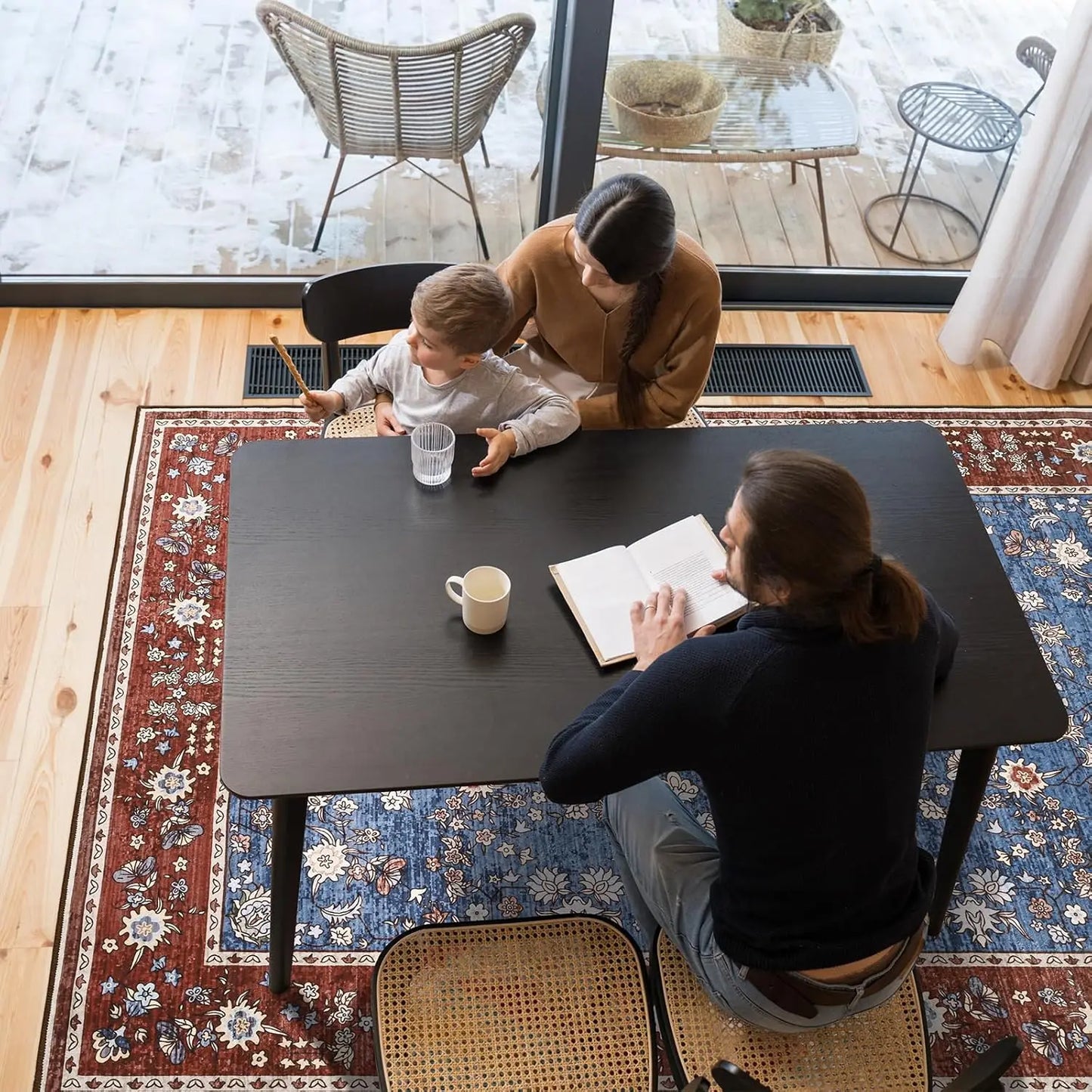 Ljustra Washable Area Rug Vintage Floral Print Non Slip Soft Carpet