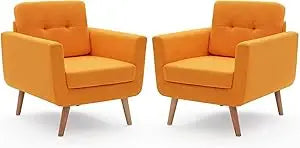 Linen Accent Chair Mid Century Modern Upholstered Reading Comfy Chair