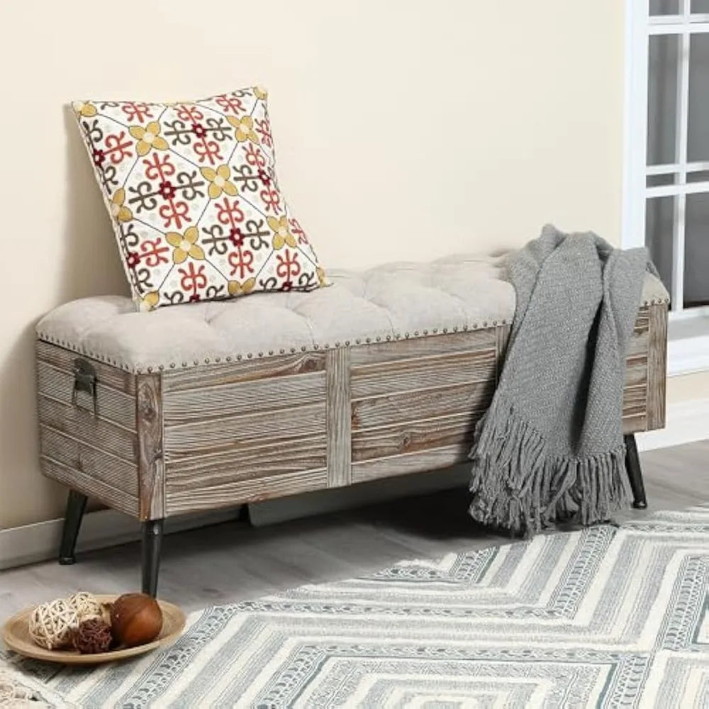 Ljustra 47 Inch Farmhouse Storage Bench for Bedroom Seating and Storage