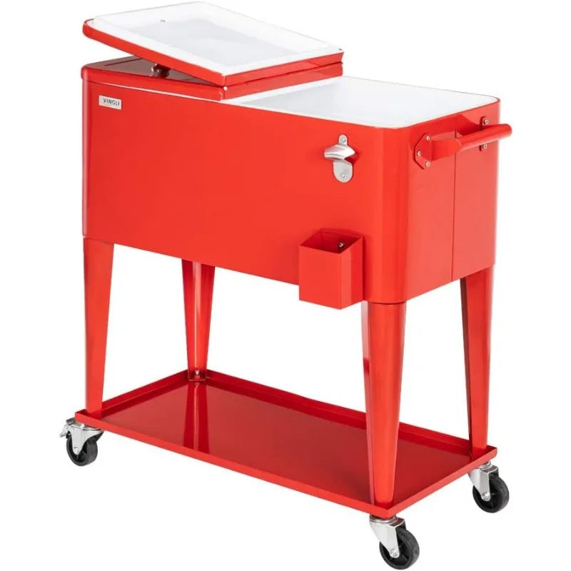 Ljustra 80 Quart Rolling Ice Chest Portable Cooler Cart with Shelf