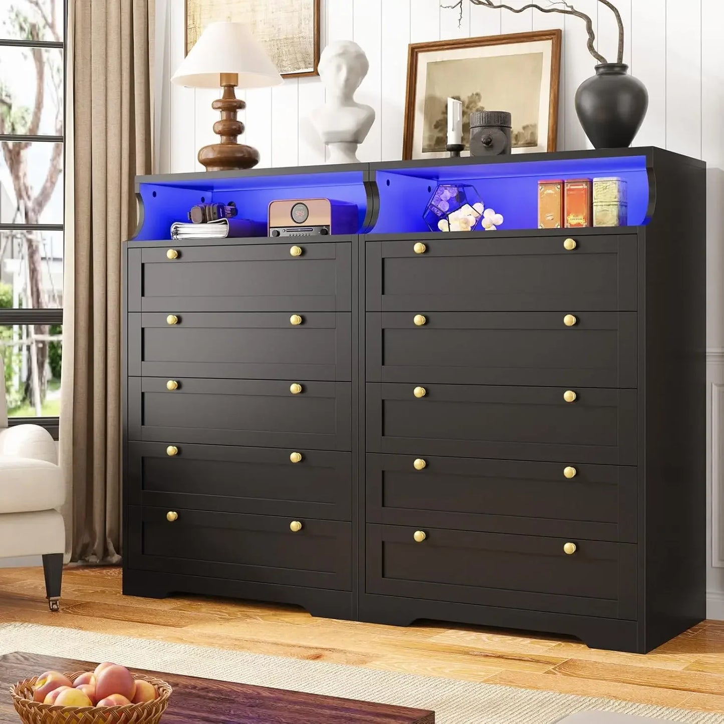 Ljustra 5 Drawer Tall Dresser with LED Lights for Bedroom Storage