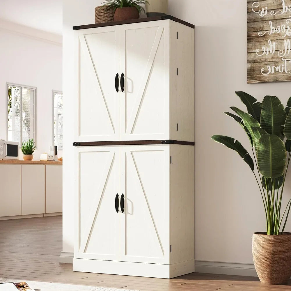 Farmhouse Kitchen Pantry Cabinet 71" Tall Rustic Storage Organizer