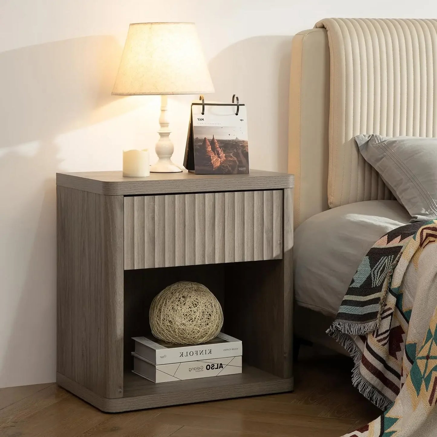 Modern Nightstand Set of 2 with Storage Drawer Minimalist Design