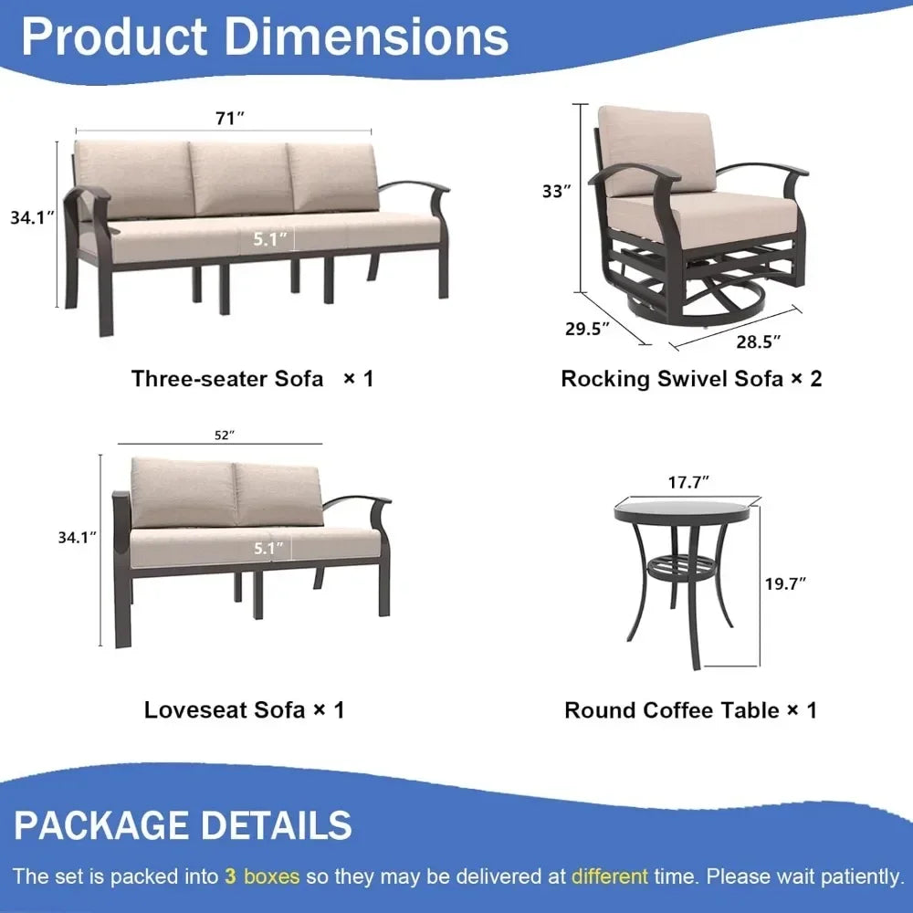 Ljustra Aluminum Patio Furniture Set 7-Seat Outdoor Swivel Chairs