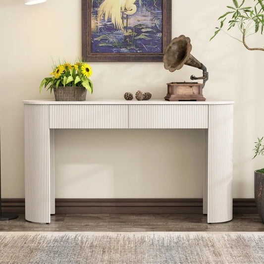 Modern 54" Fluted Entryway Console Table with Storage and Oval Top