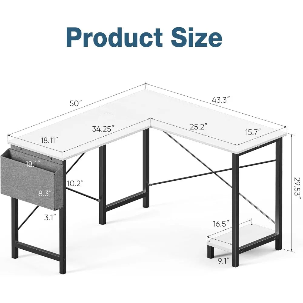 L Shaped Desk Gaming Corner Table 50 Inch Home Office PC Workstation