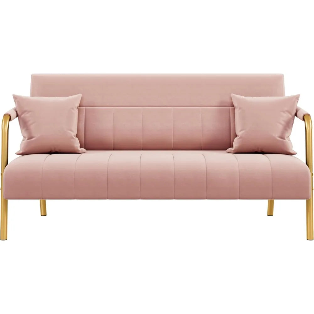 Ljustra 56.5" Luxurious Velvet Sofa with Gold-Tone Metal Arms and Legs