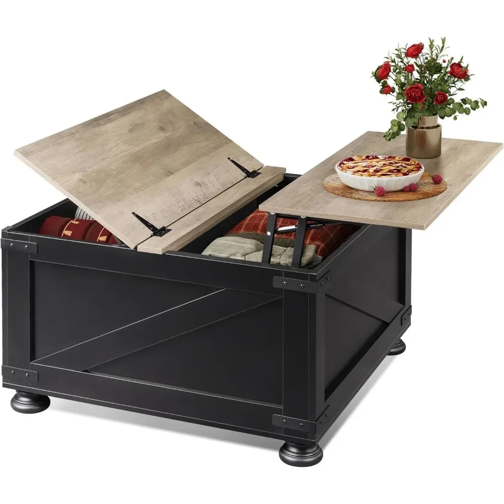 Farmhouse Lift Top Coffee Table with Storage 31.5 Inch Square Table