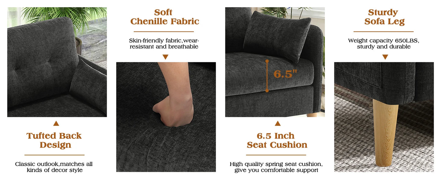 Ljustra 47 Inch Small Sofa Couch Comfy Chenille Love Seat for Living Room