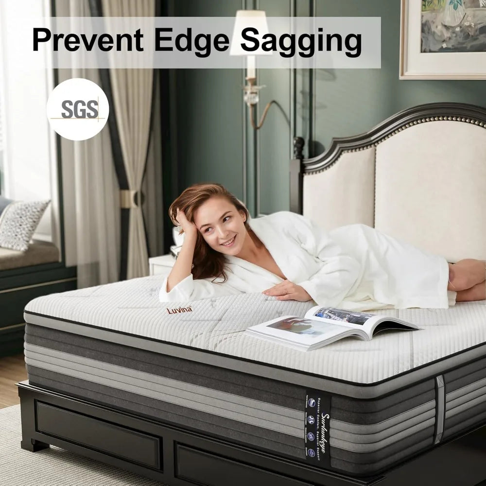 Ljustra Hybrid Mattress Queen Size 14 Inch Memory Foam Pocket Coils