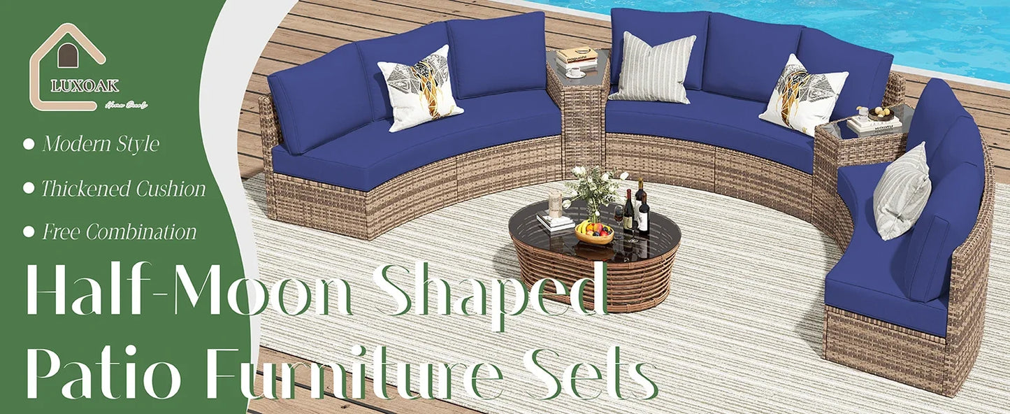 Ljustra 3 Piece Half-Moon Sectional Outdoor Sofa Set with Cushions